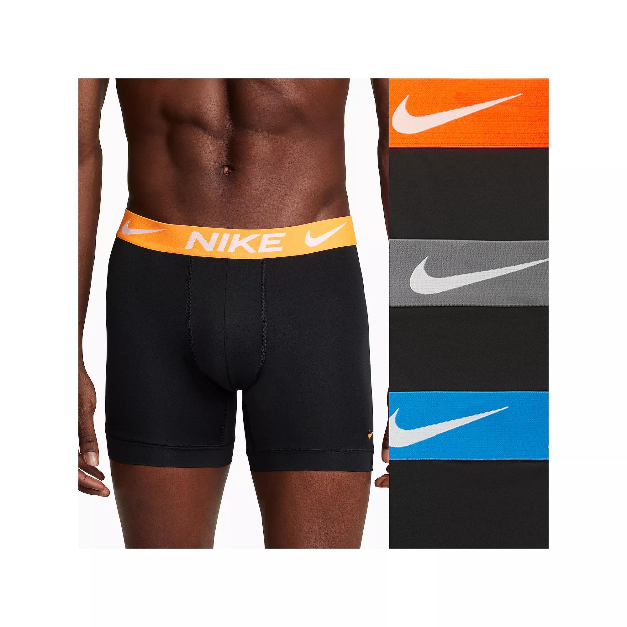 Men's Nike Dri-FIT Essential 3-pack Microfiber Boxer Briefs, Size: XXL, Nike Logo Grey Black Product Image