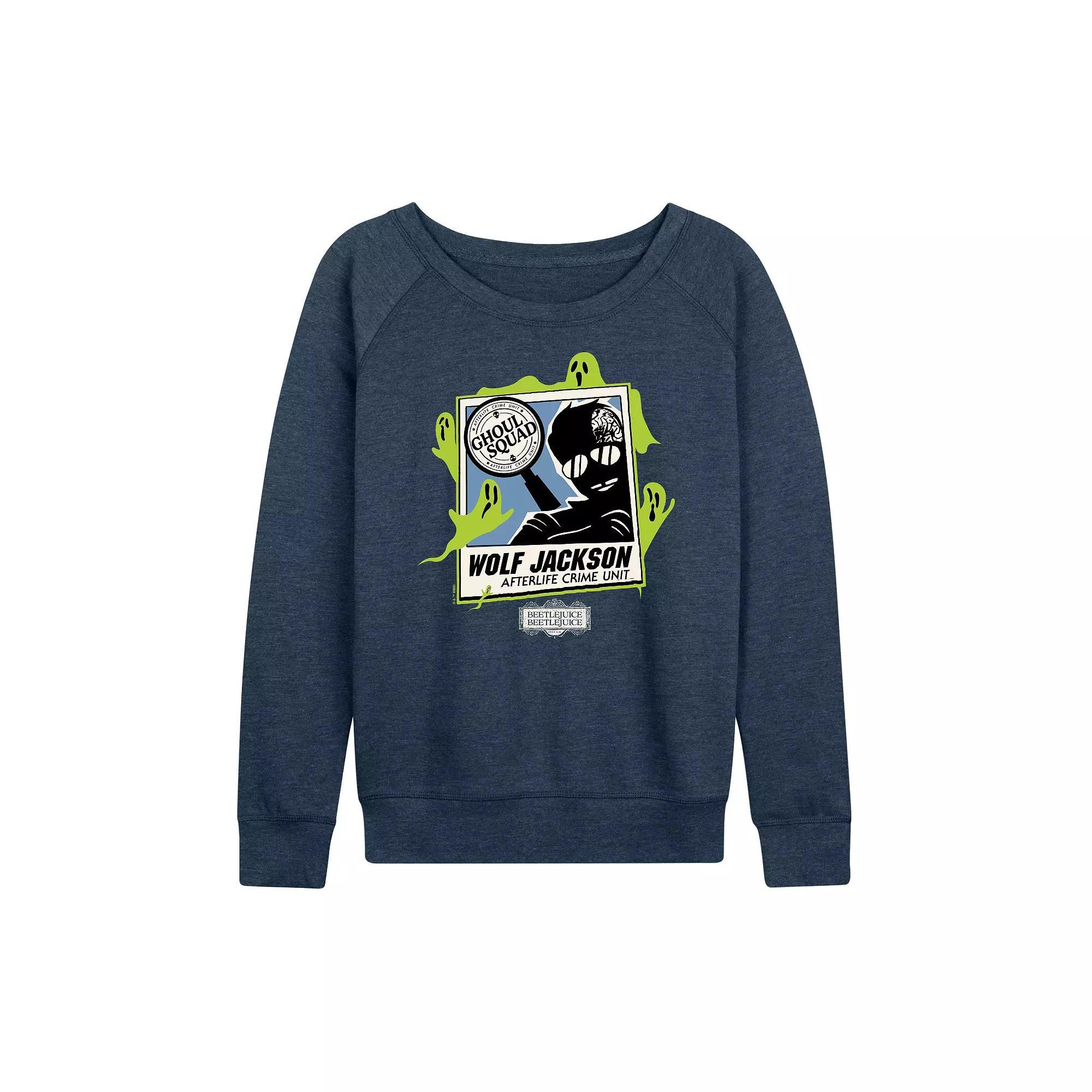 Womens Beetlejuice 2 Wolf Jackson French Terry Long Sleeve Tee Grey Blue Product Image