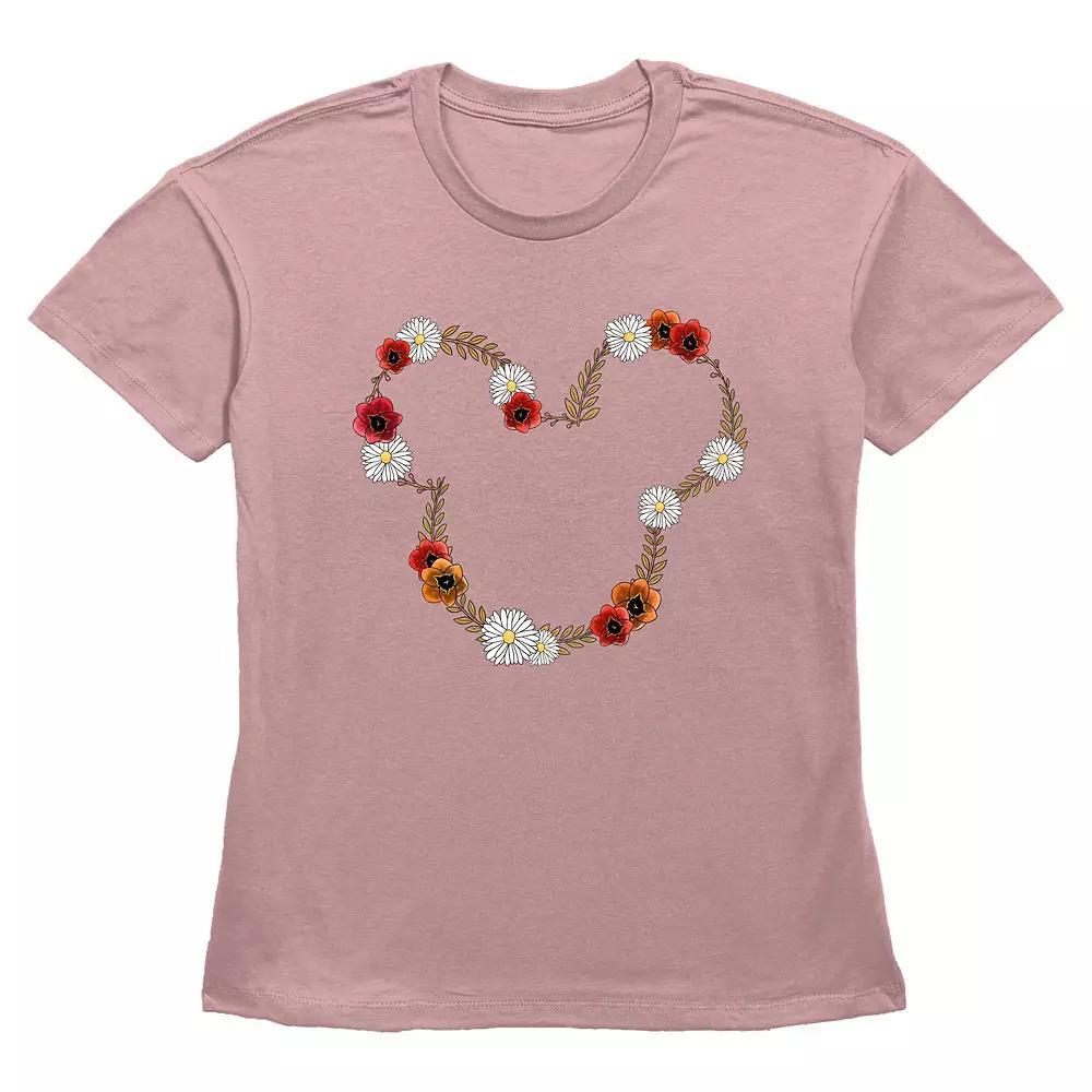 Disney's Mickey Mouse Spring Floral Wreath Women's Graphic Tee, Size: Large, Desert Pink Product Image