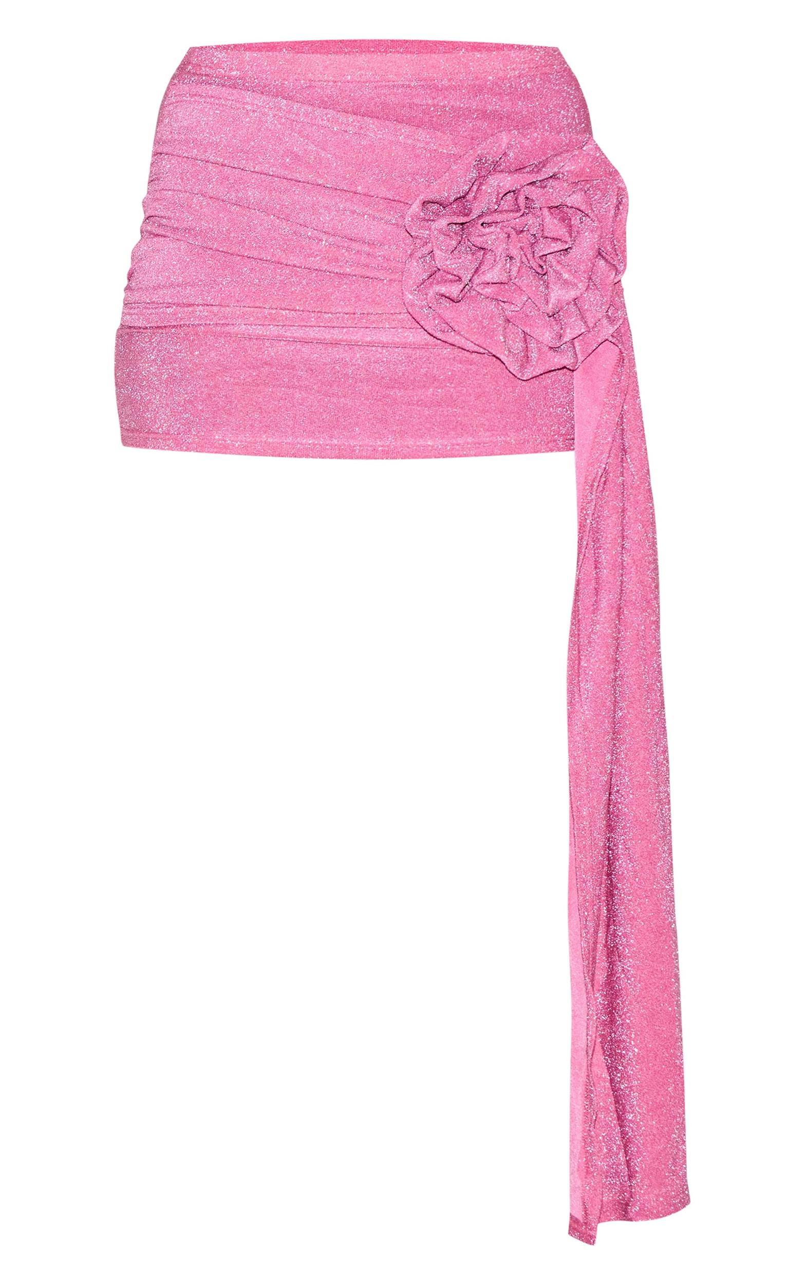 Hot Pink Corsage Detail Draped Mini Skirt Product Image