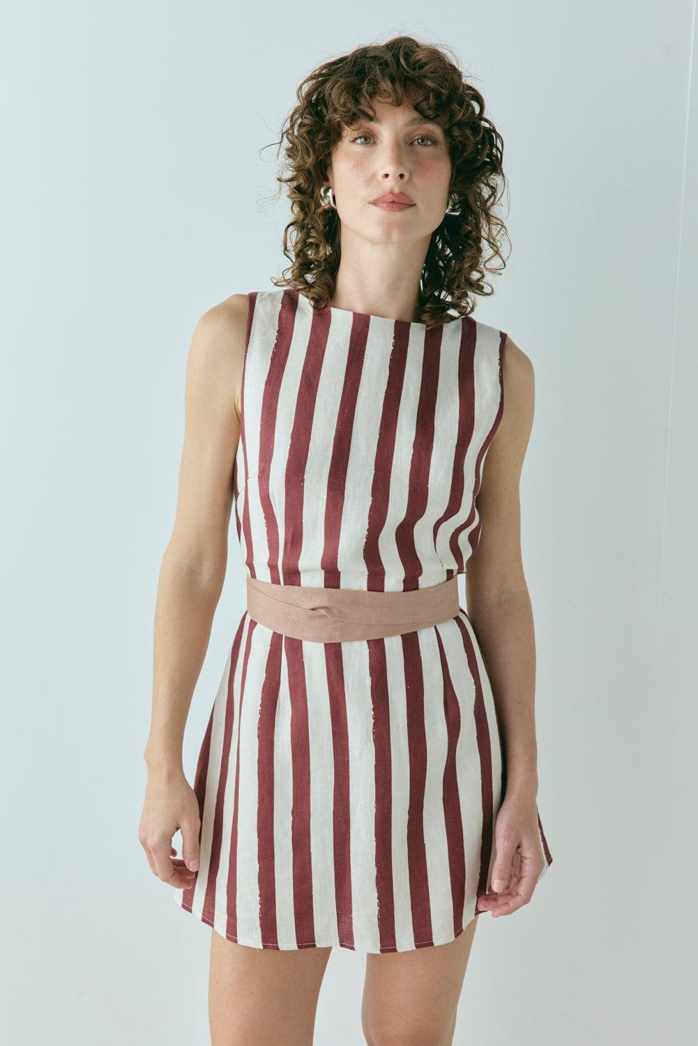 Lea Linen Mini Dress Wine Product Image