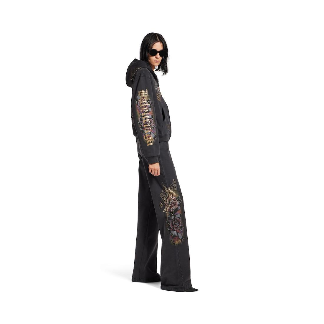 Women's Tacky Tattoo Zip-up Hoodie Small Fit in Black Faded Product Image