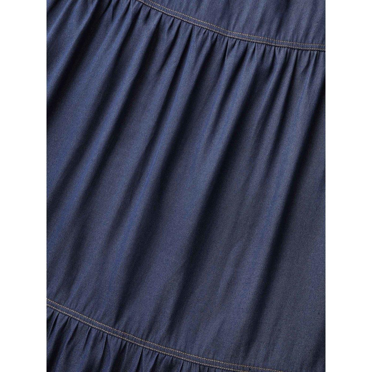 Plus Size Denim-Like Ruffled Tiered Midi Dress Indigo Women Square Neck Cap Sleeve Curvy BloomChic 26/4X Product Image