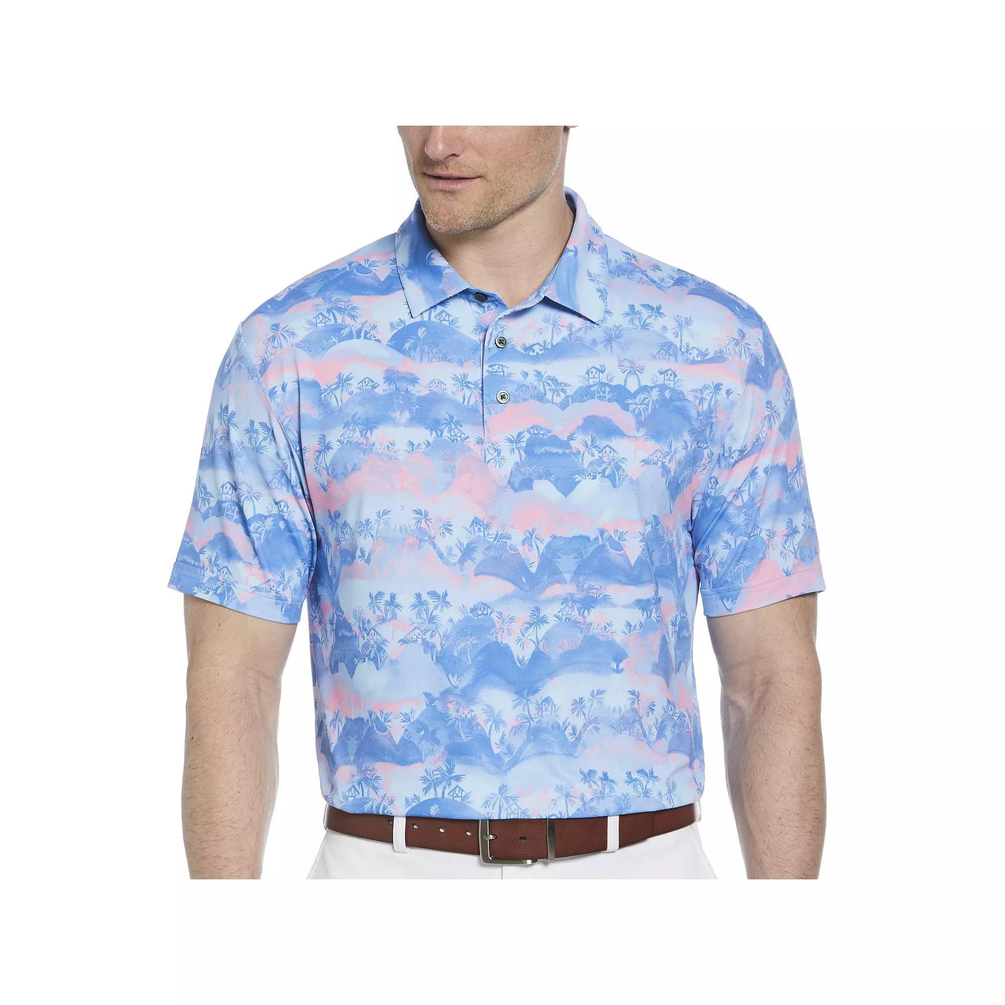 Men's Grand Slam Short Sleeve Watercolor Palms Polo, Size: Large, Campanula Product Image