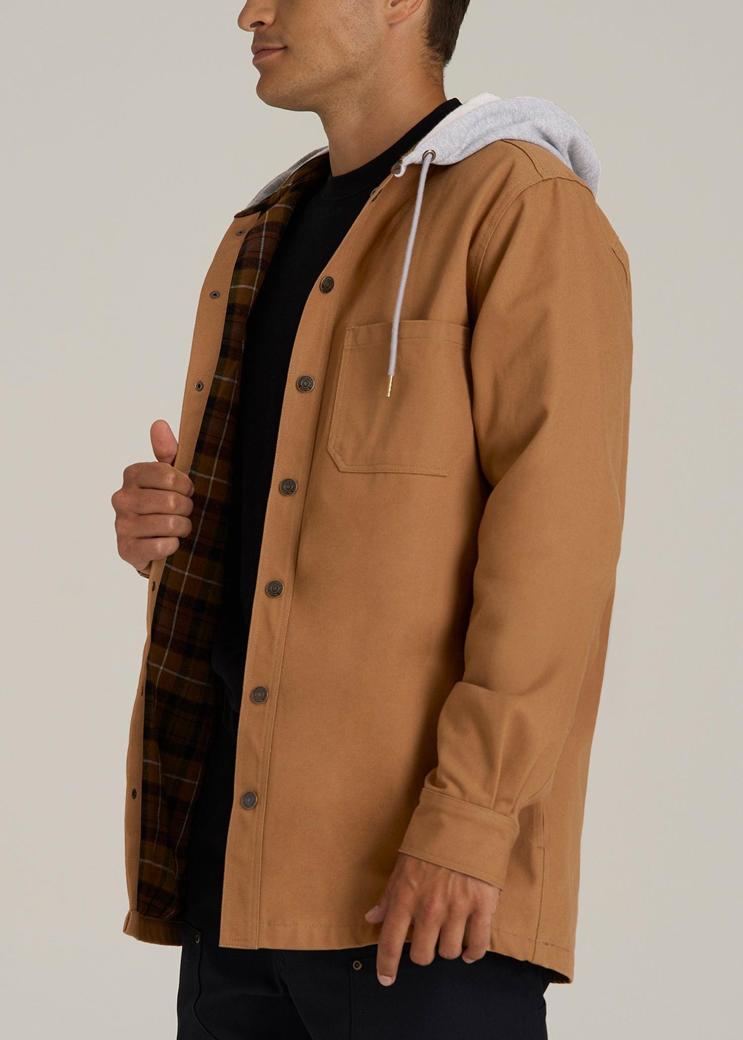 LJ&S Flannel-Lined Canvas Shirt Jacket for Tall Men in Vintage Tan Male Product Image