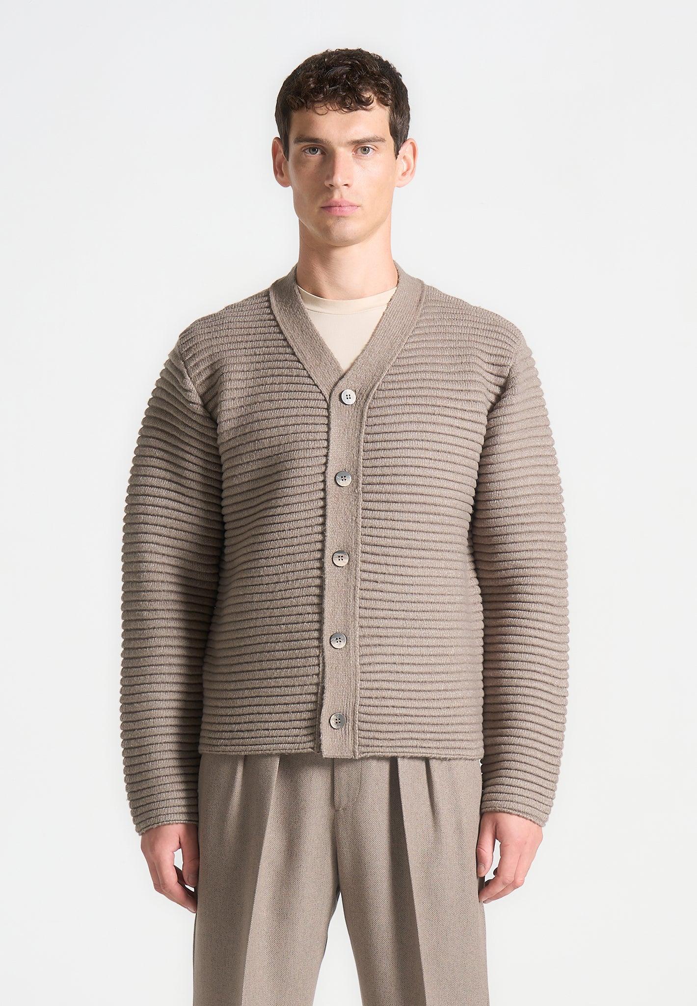 Ribbed Knit Cardigan - Taupe Male Product Image