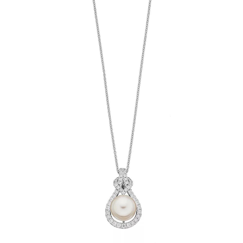 Sterling Silver Freshwater Cultured Pearl & Cubic Zirconia Teardrop Pendant, Women's, Size: 18" Product Image