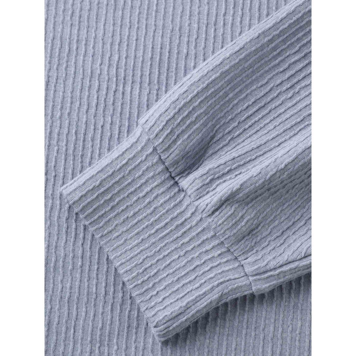 Plus Size Plain Textured Split Hem T-shirt Mediumgray Women Casual Texture V-neck Everyday T-shirts BloomChic 12/L Product Image