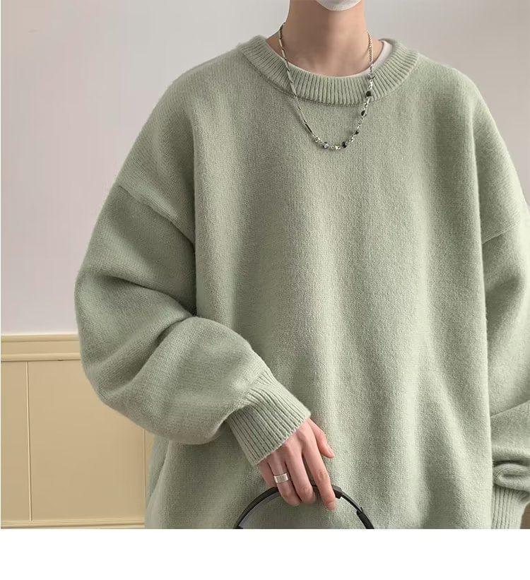 Crew Neck Plain Sweater Product Image