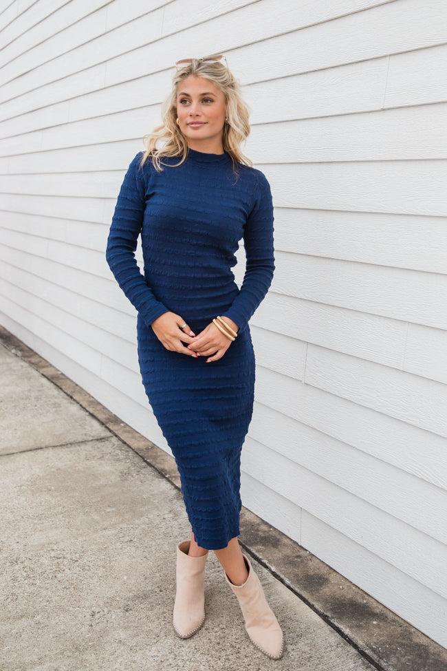 So Stylish Navy Textured Column Midi Dress FINAL SALE Product Image