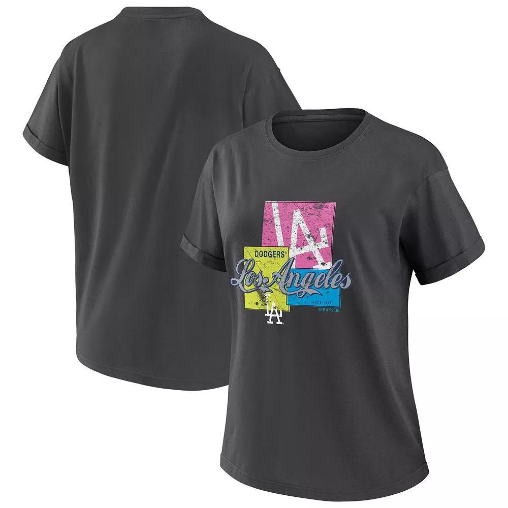 Women's WEAR by Erin Andrews Charcoal Los Angeles Dodgers Domestic Box Color Boyfriend T-Shirt, Size: Large Product Image