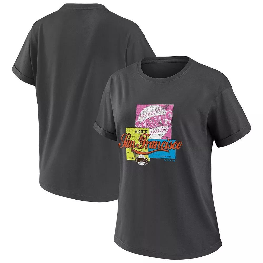 Women's WEAR by Erin Andrews Charcoal San Francisco Giants Domestic Box Color Boyfriend T-Shirt, Size: XS Product Image
