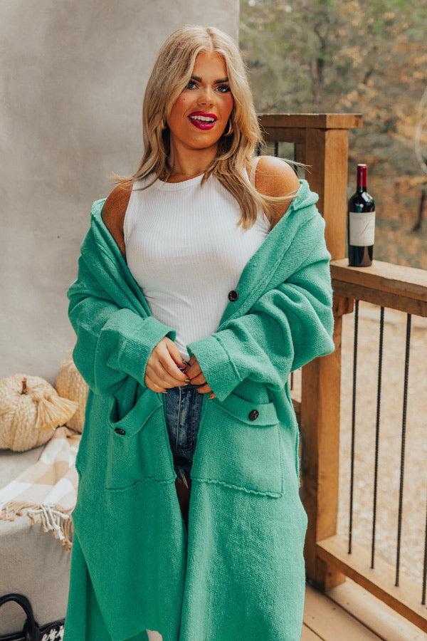 Start The Bonfire Duster Cardigan In Green Curves Product Image