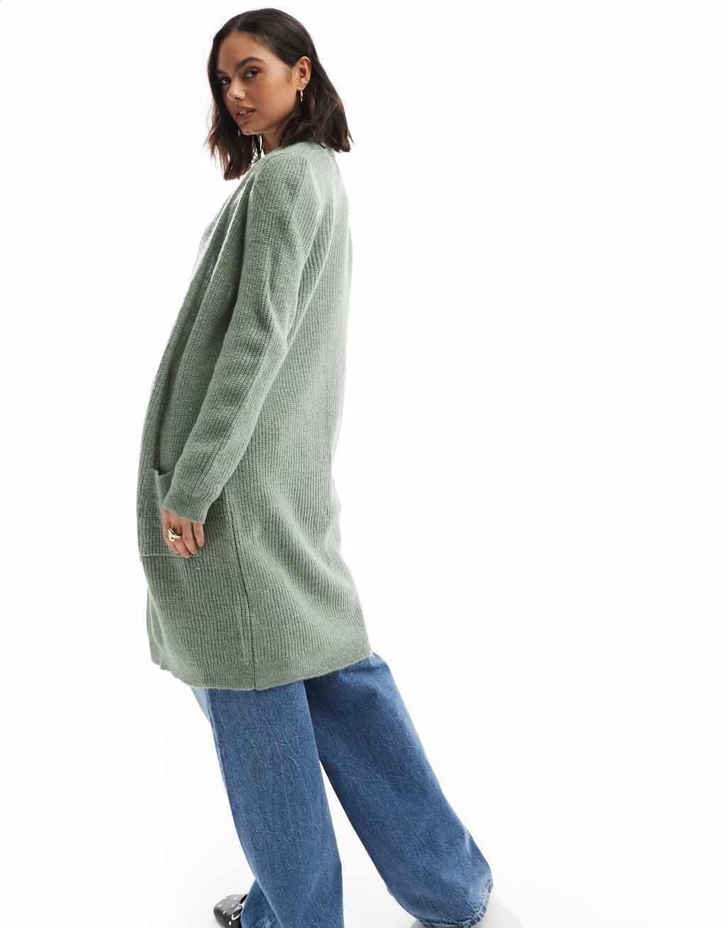 ONLY longline open cardigan in green Product Image