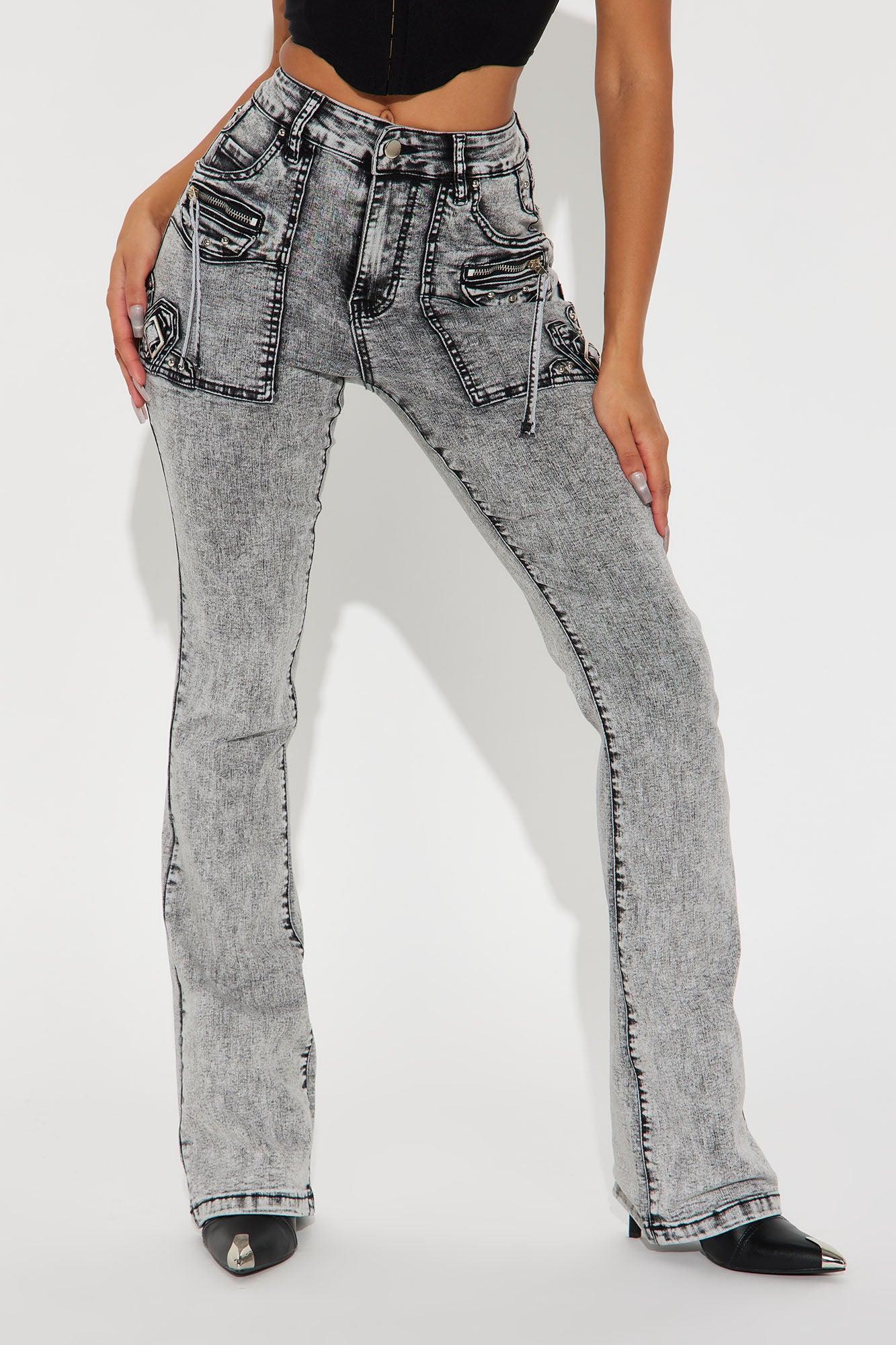 Get Through It Stretch Bootcut Jeans - Acid Wash Black Product Image