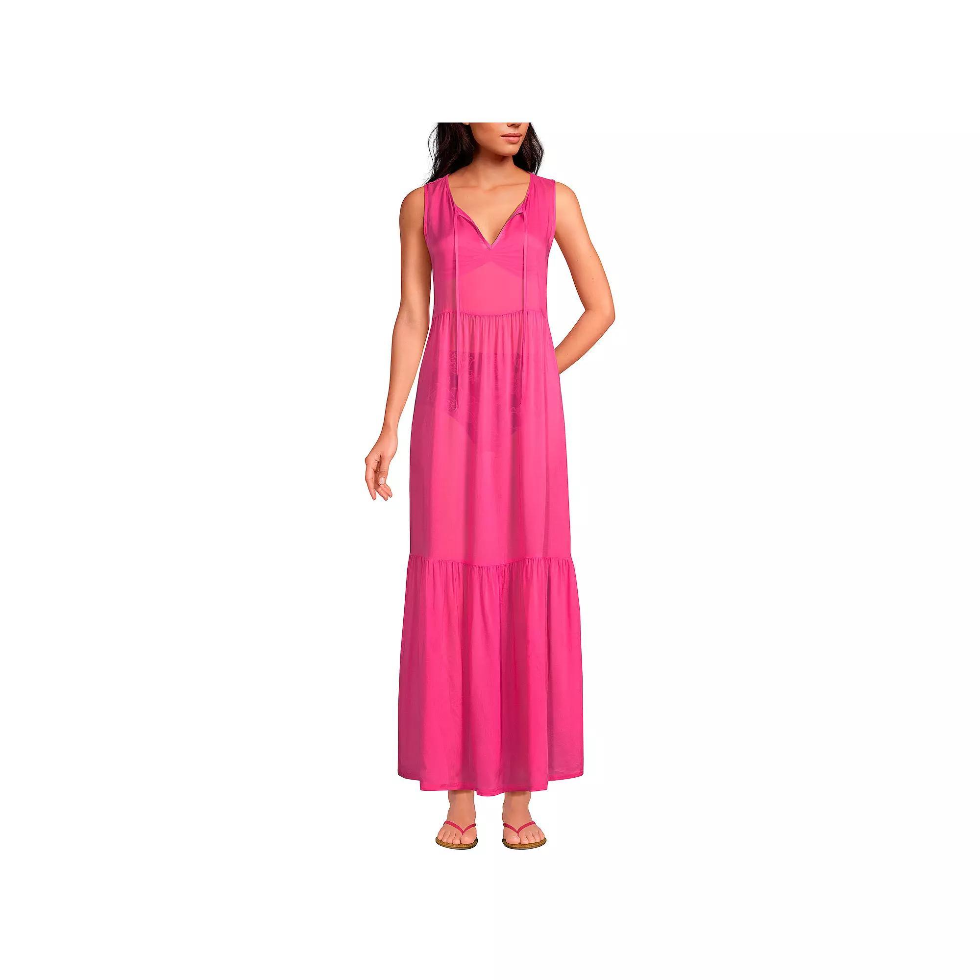 Womens Lands End Sheer Tiered Maxi Swim Cover-Up Dress Product Image