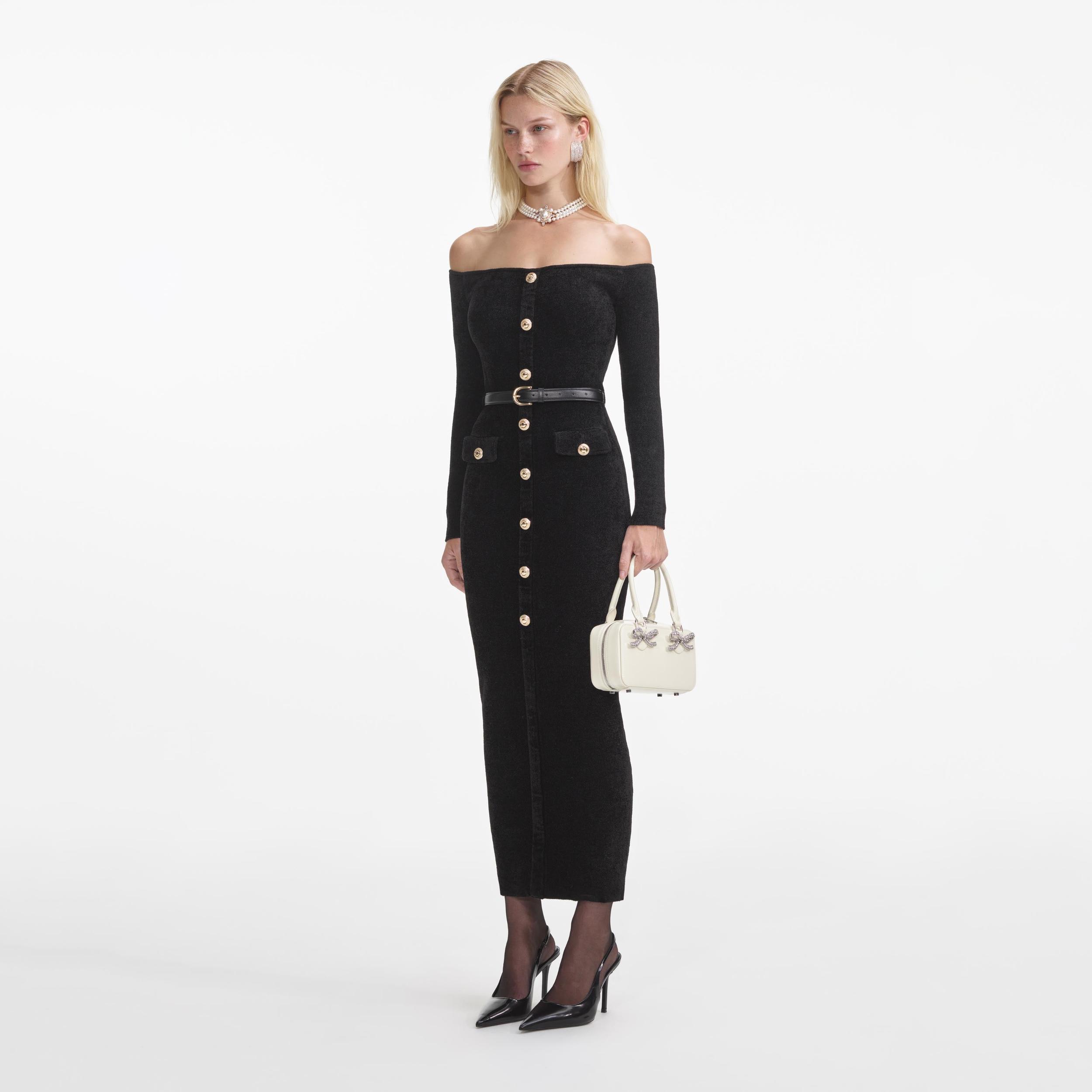 Black Chenille Knit Midi Dress Product Image