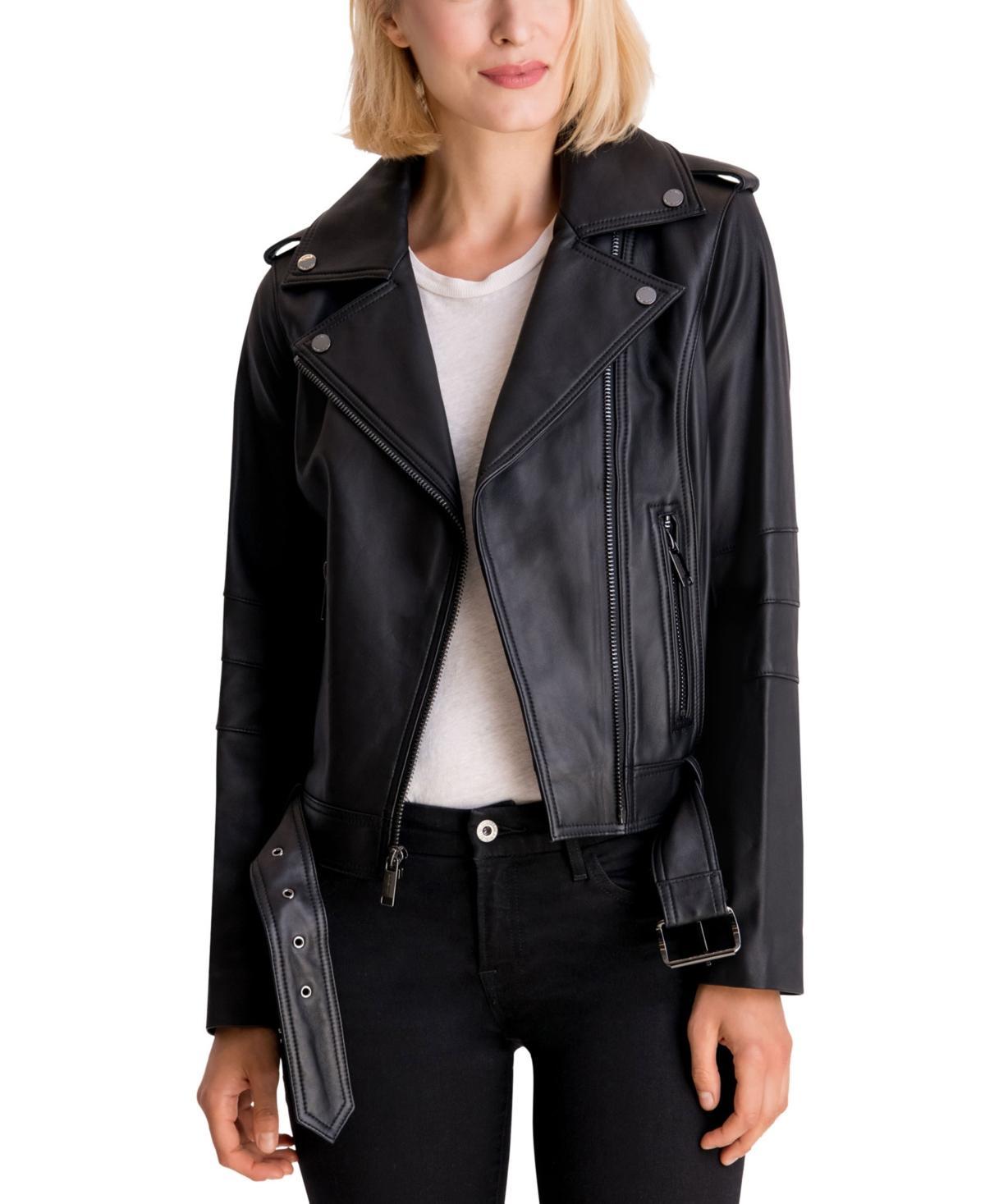 Michael Michael Kors Womens Belted Leather Moto Coat, Created for Macys Product Image