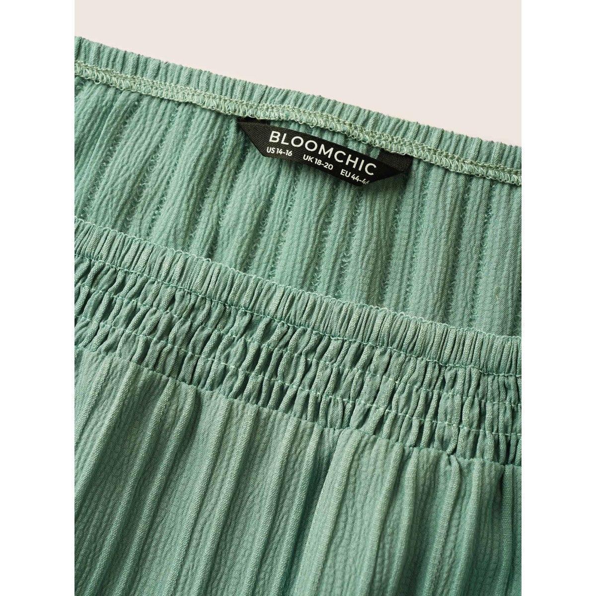 Plus Size Mint Two Tone Textured Shirred Patchwork Ruffles Hem Blouse Women Casual Half Sleeve Square Neck Everyday Blouses BloomChic 26/4X Product Image