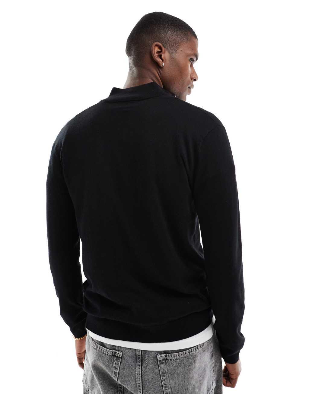 ONLY & SONS 1/4 zip knitted sweater in black Product Image