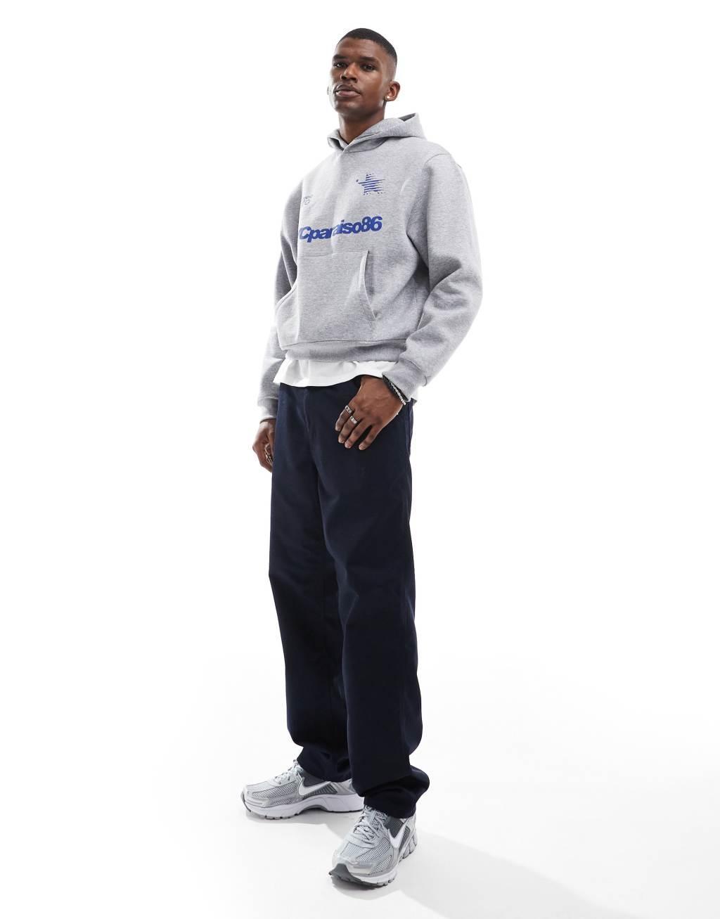ASOS DESIGN boxy oversized hoodie with athletic print in gray Product Image