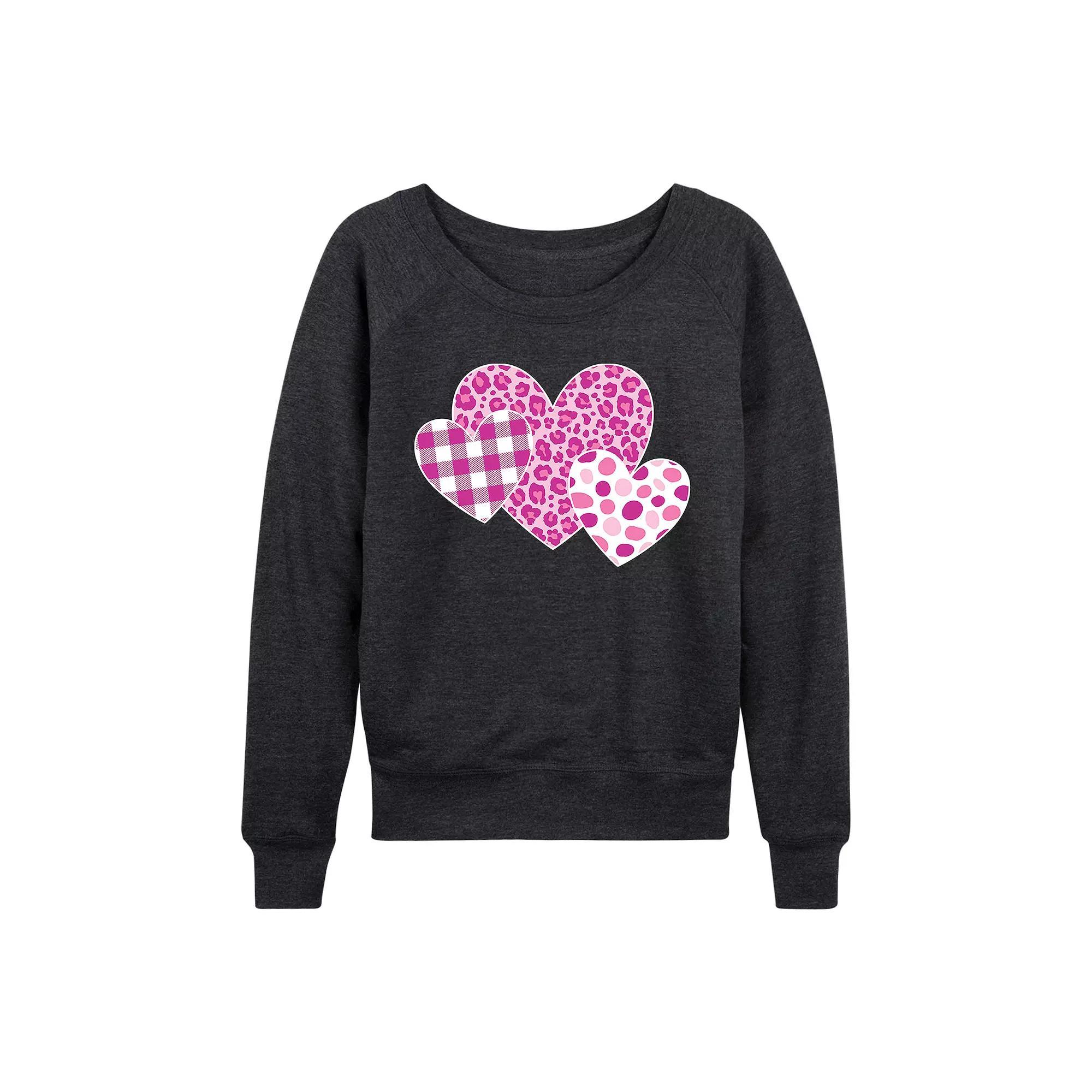 Women's Valentine's Patterned Hearts French Terry Long Sleeve Tee, Size: Medium, Heather Grey Product Image