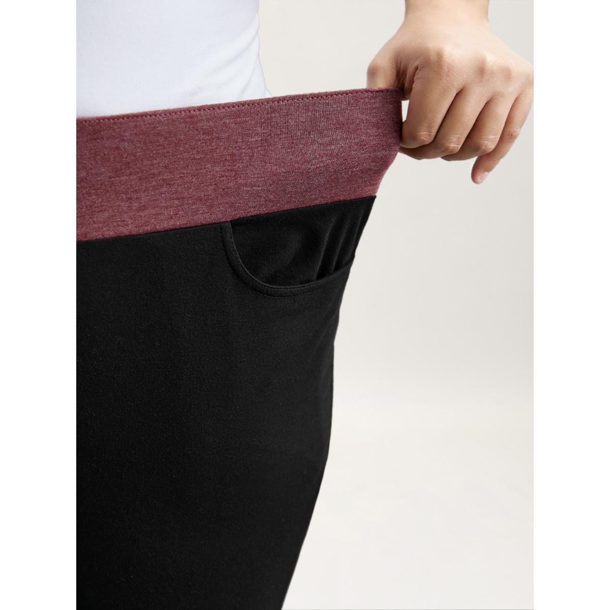 Plus Size Color-Block Mid Rise Tight Pants Women Black Casual Medium stretch Bootcut Mid Rise Everyday Leggings BloomChic 22-24/3X Product Image