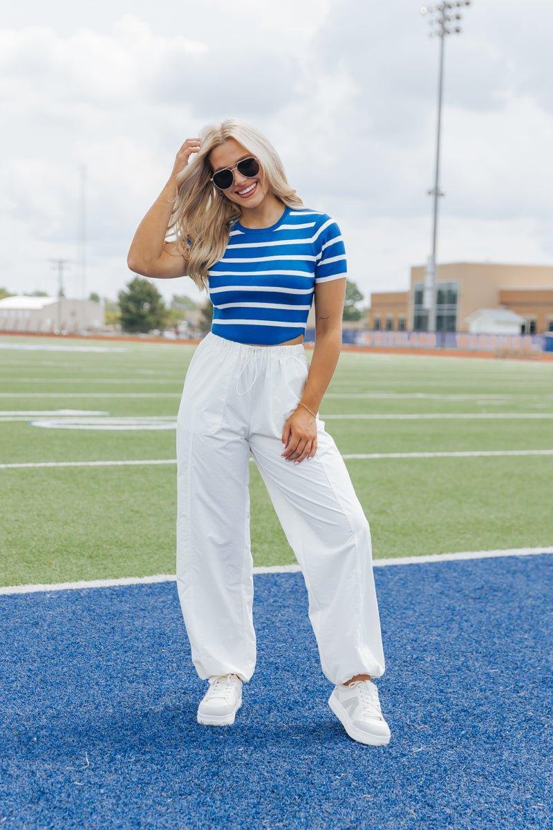 Blue and White Striped Cropped Sweater - FINAL SALE Product Image