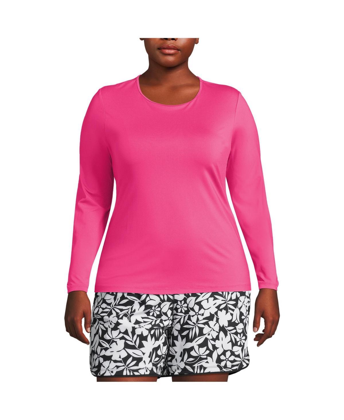 Plus Size Lands' End UPF 50 Long Sleeve Rash Guard, Women's, Size: 2XL, Blue Mini Stripe Product Image