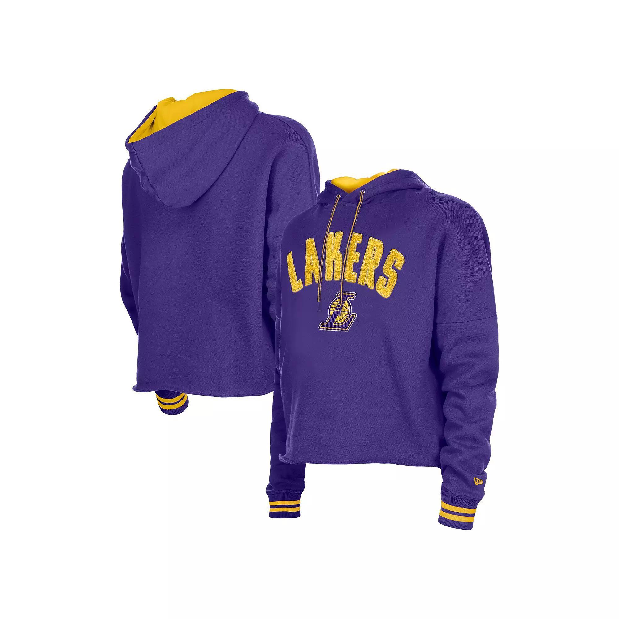Women's New Era  Purple Los Angeles Lakers Boxy Raw Edge Pullover Hoodie, Size: Small Product Image