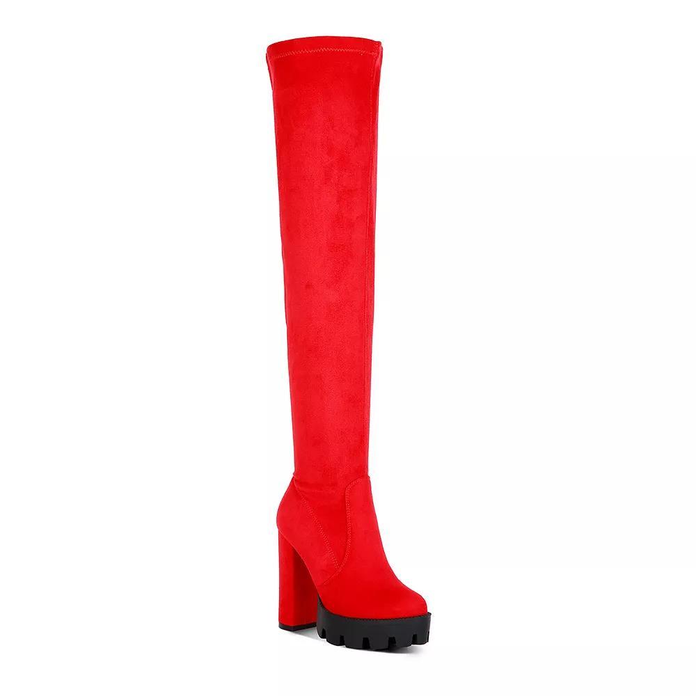 London Rag Maple Women's Knee High Block Heel Boots, Size: 7, Red Product Image