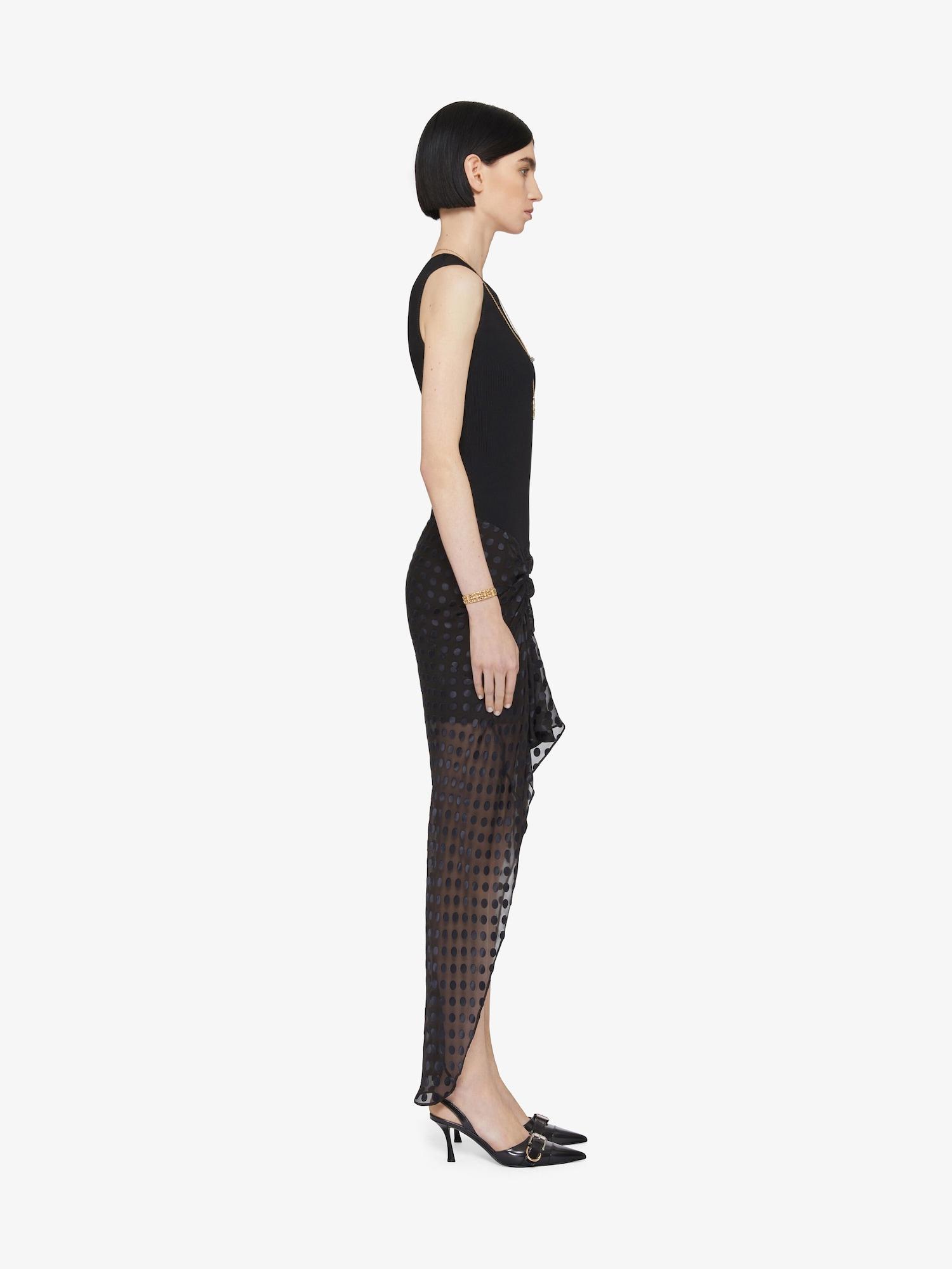 Draped dress in jersey and polka dots dévoré satin Product Image