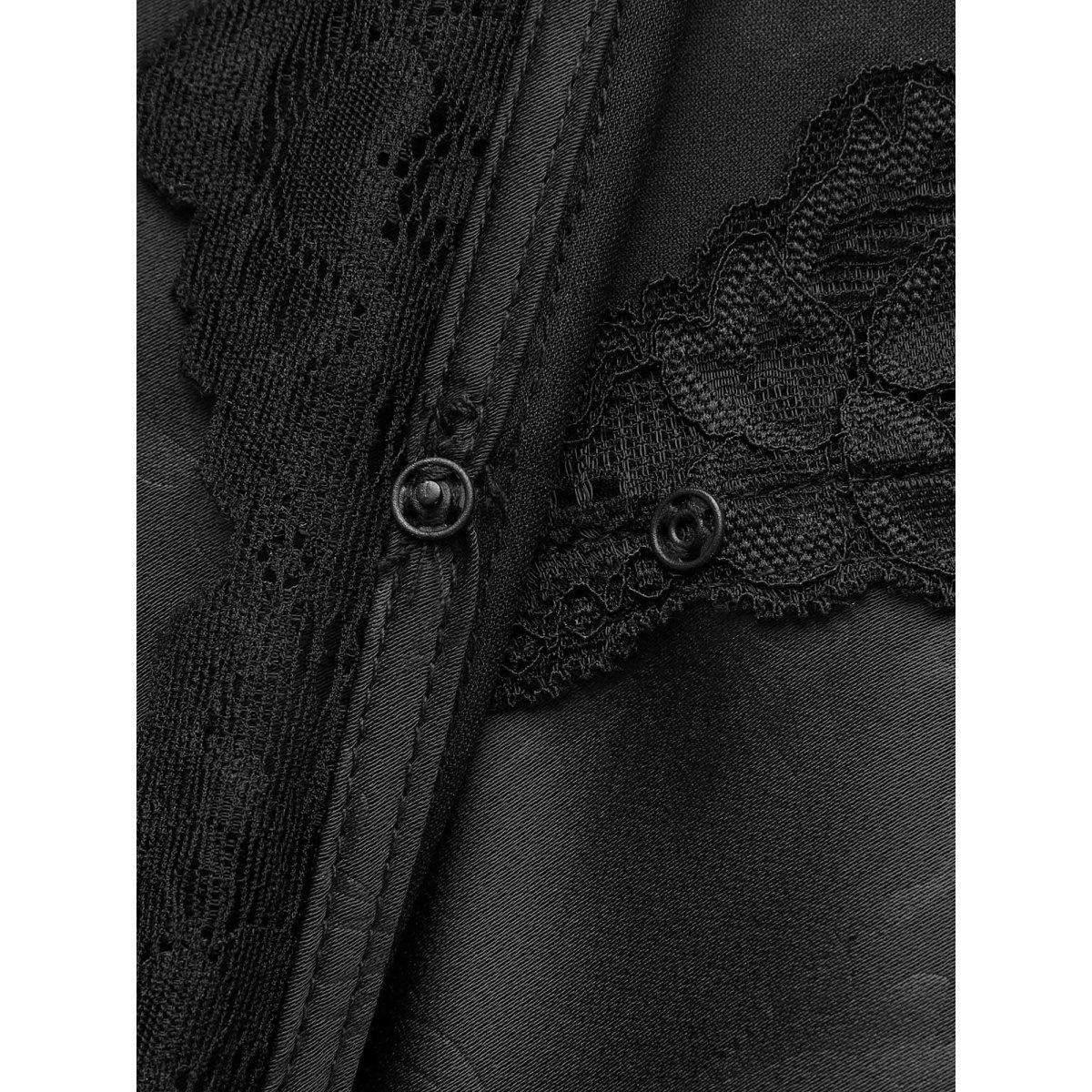 Plus Size Overlap Collar Textured Shirred Lace Trim Dress Black Women Cocktail Woven ribbon&lace trim Overlap Collar Long Sleeve Curvy BloomChic 22-24/3X Product Image