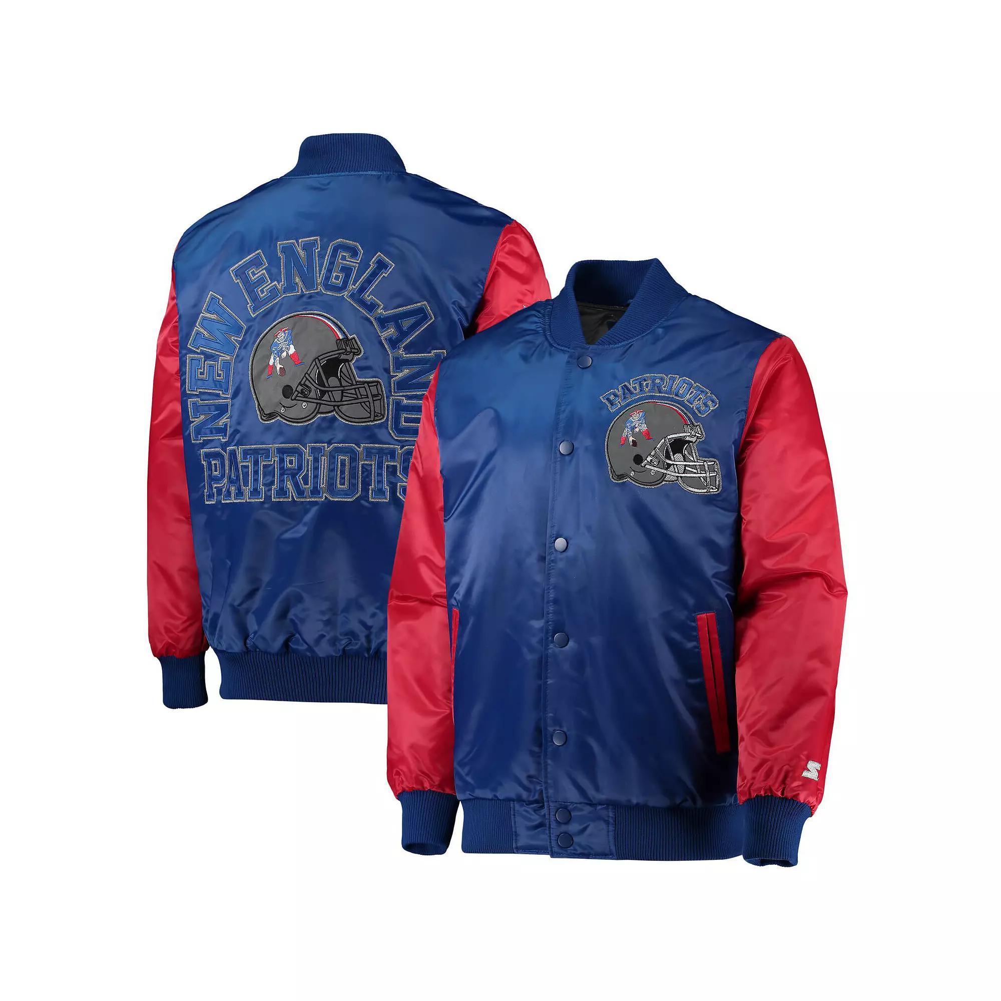 Mens Starter Royal/Red New England Patriots Locker Room Throwback Satin Varsity Full-Snap Jacket Product Image