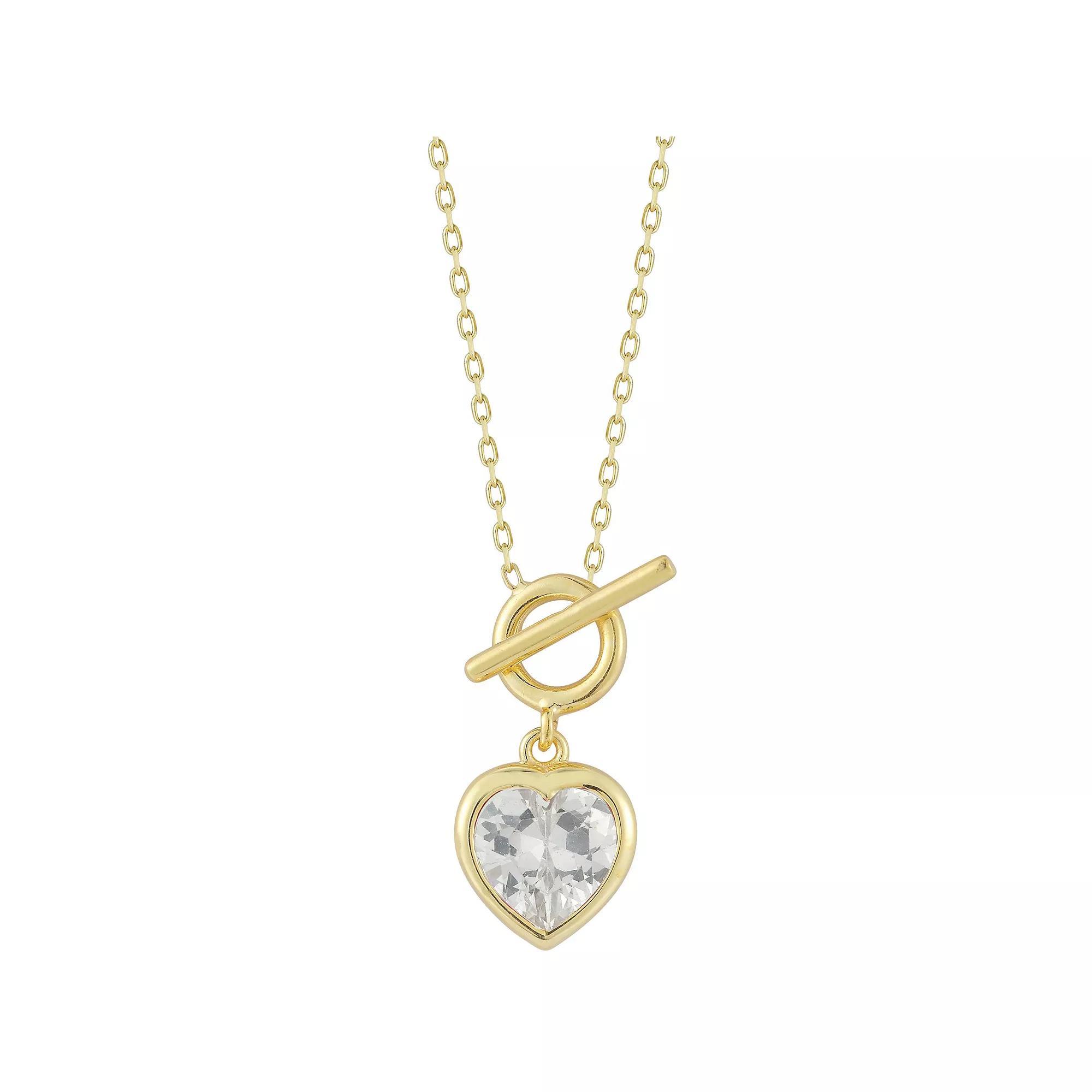 Sunkissed Sterling Cubic Zirconia Heart Toggle Necklace, Women's, Size: 18", Silver Tone White Product Image
