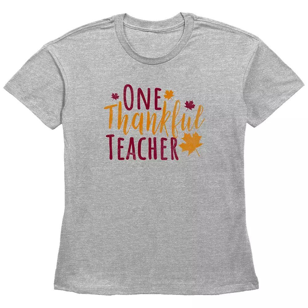 Women's One Thankful Teacher Graphic Tee, Size: XS, Grey Gray Product Image