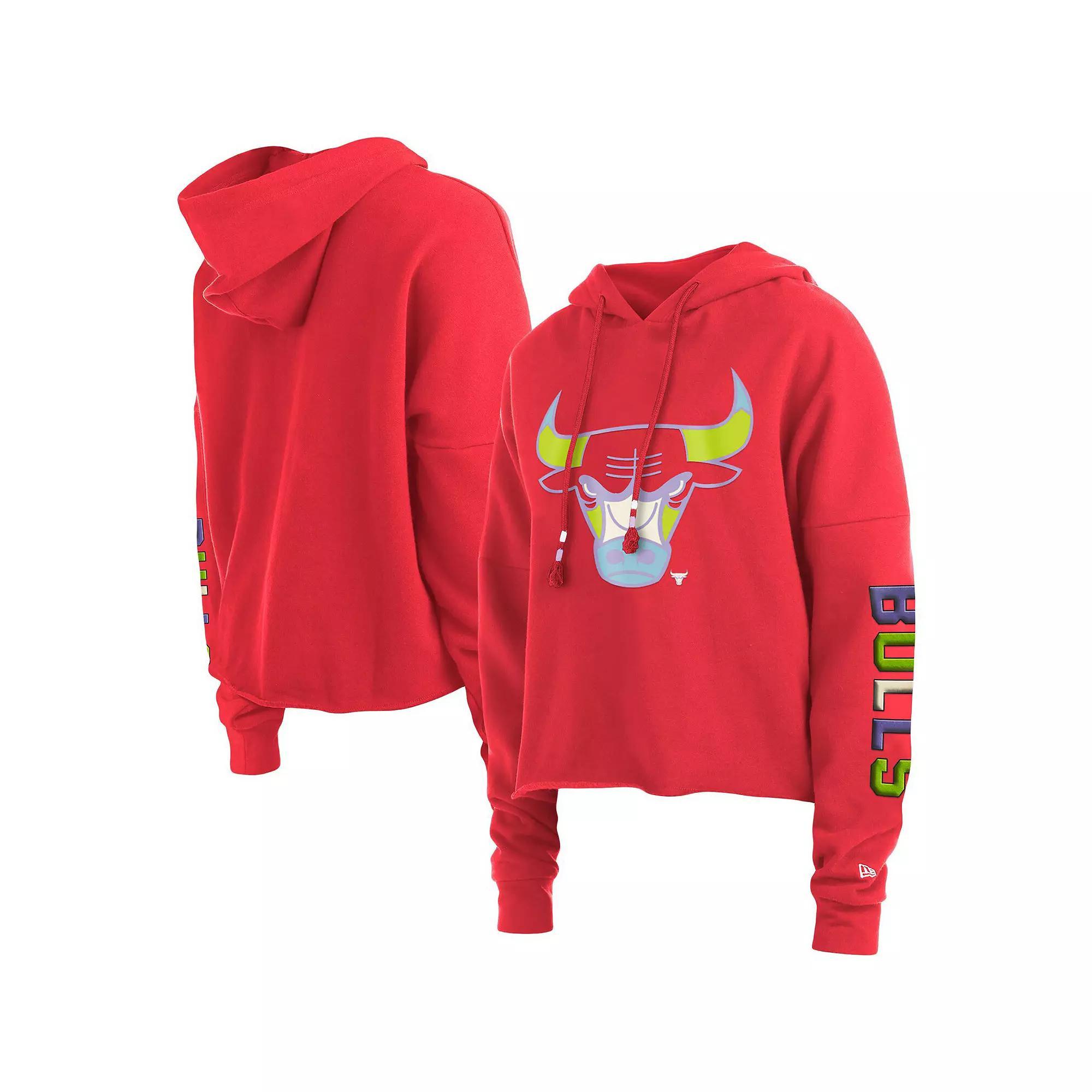 Women's New Era Red Chicago Bulls Color Pack Cropped Top Pullover Hoodie, Size: Large Product Image