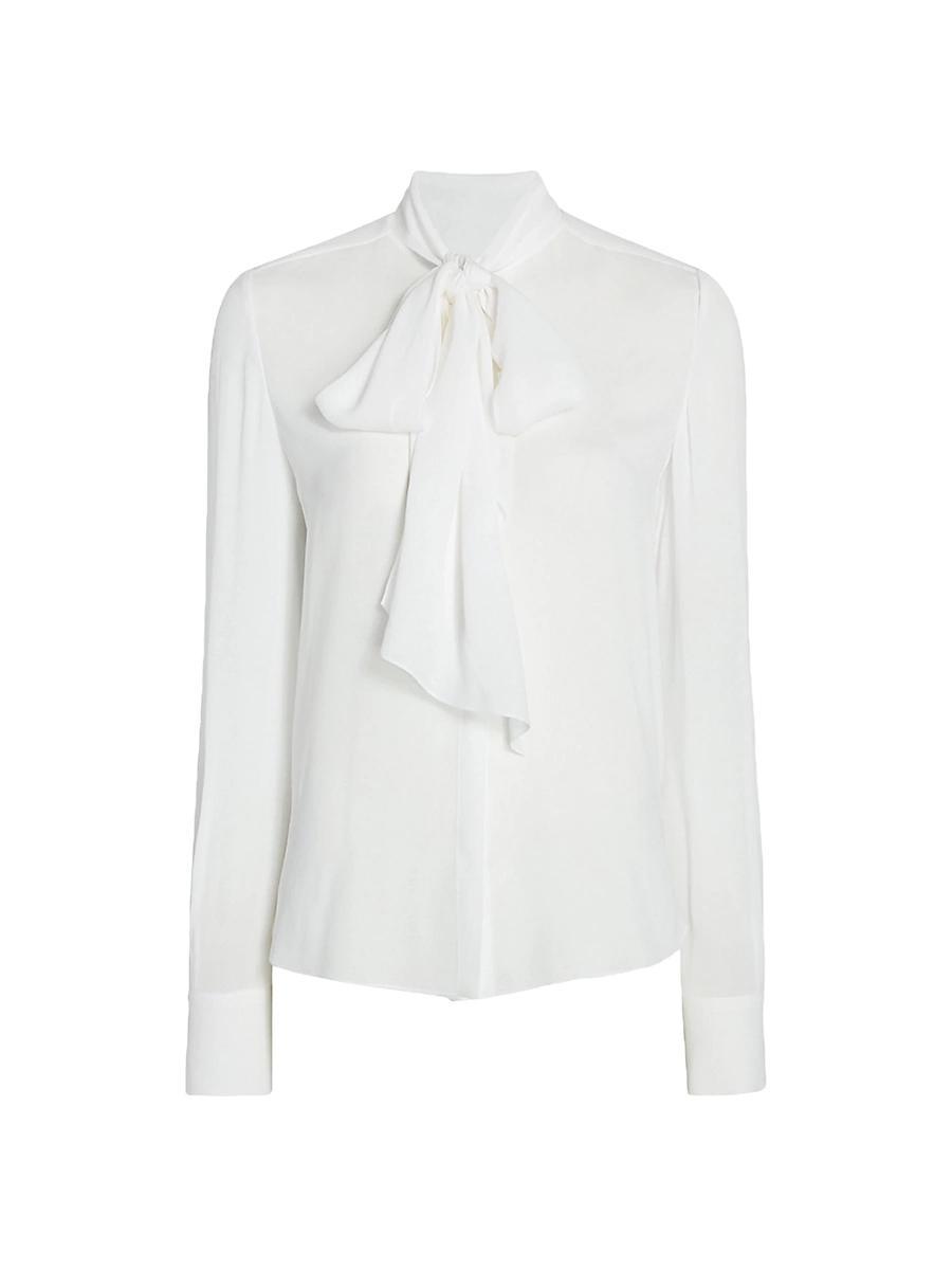 Bow-Neck Silk Georgette Blouse Product Image
