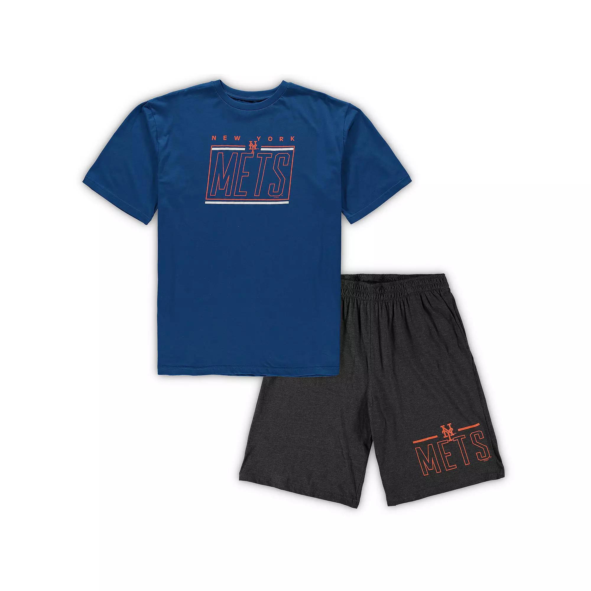 Men's Concepts Sport Royal/Heathered Charcoal New York Mets Big & Tall T-Shirt & Shorts Sleep Set, Size: 3XLT, Blue Product Image