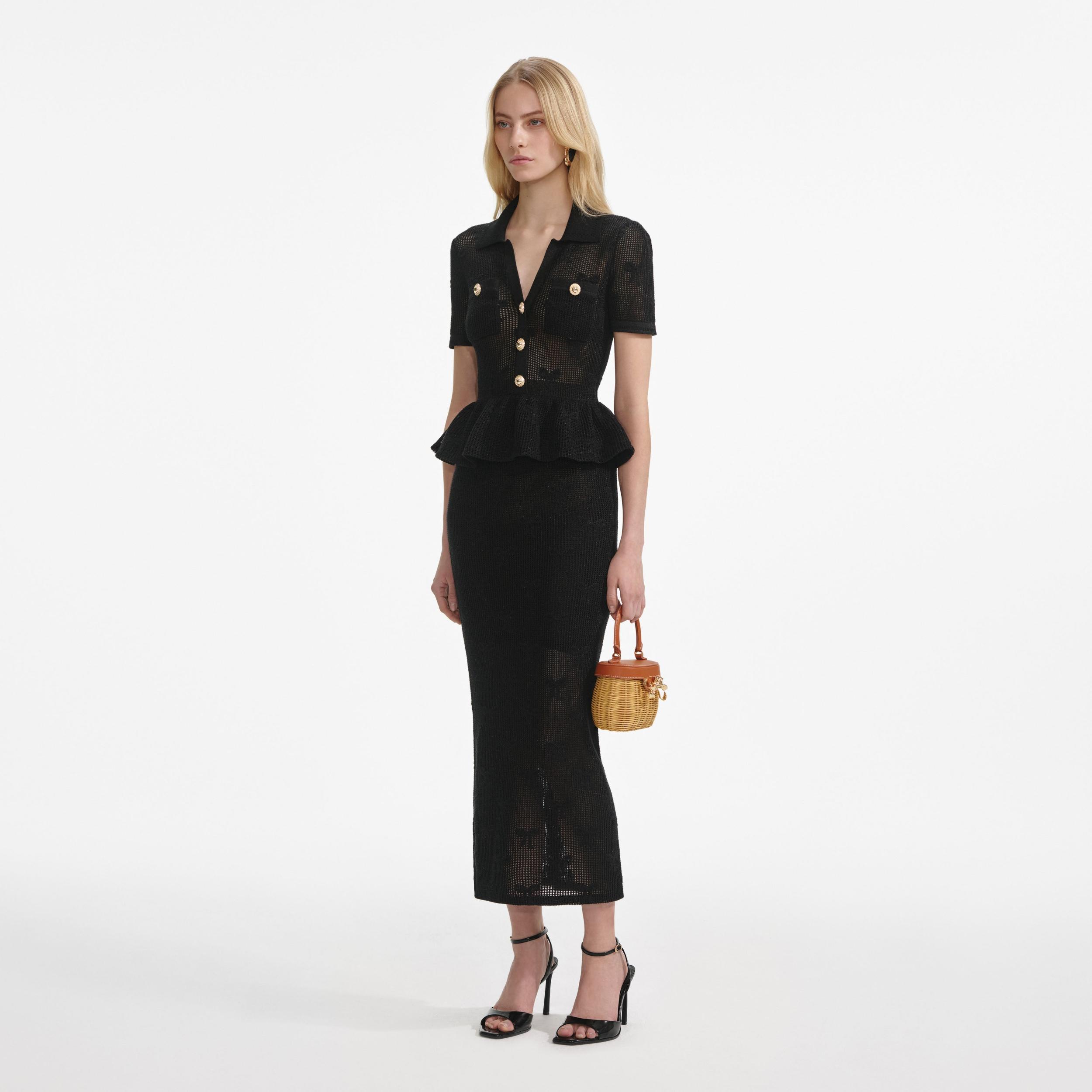 Black Bow Crochet Midi Dress Product Image