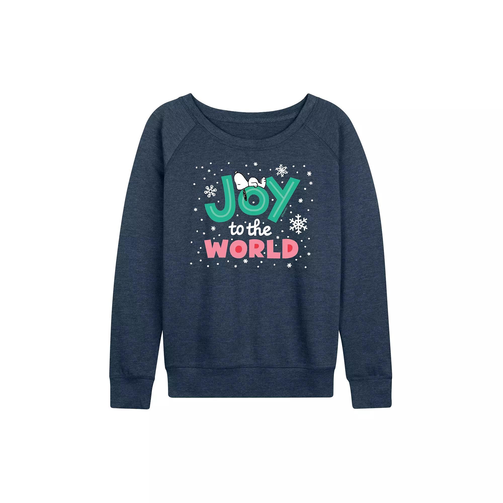 Women's Peanuts Joy To The World French Terry Long Sleeve Tee, Size: Large, Grey Indigo Product Image