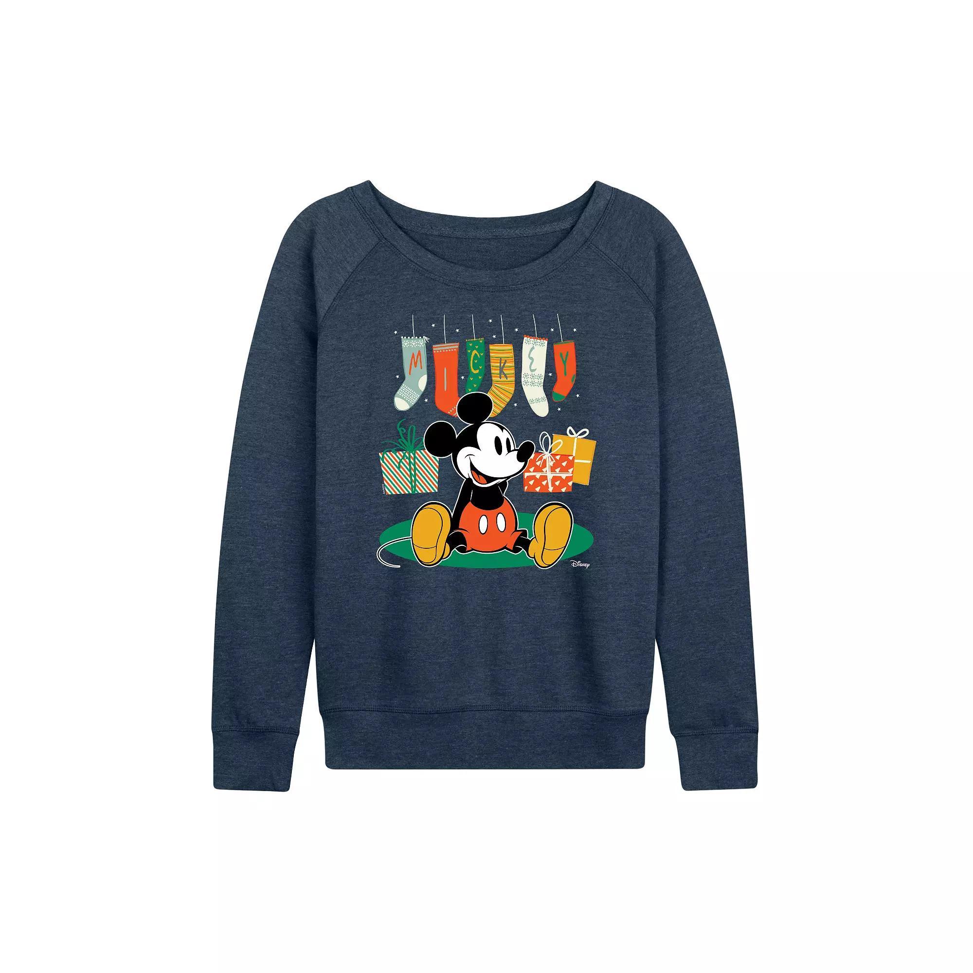 Disneys Mickey Mouse Womens Stockings French Terry Long Sleeve Tee Grey Indigo Product Image