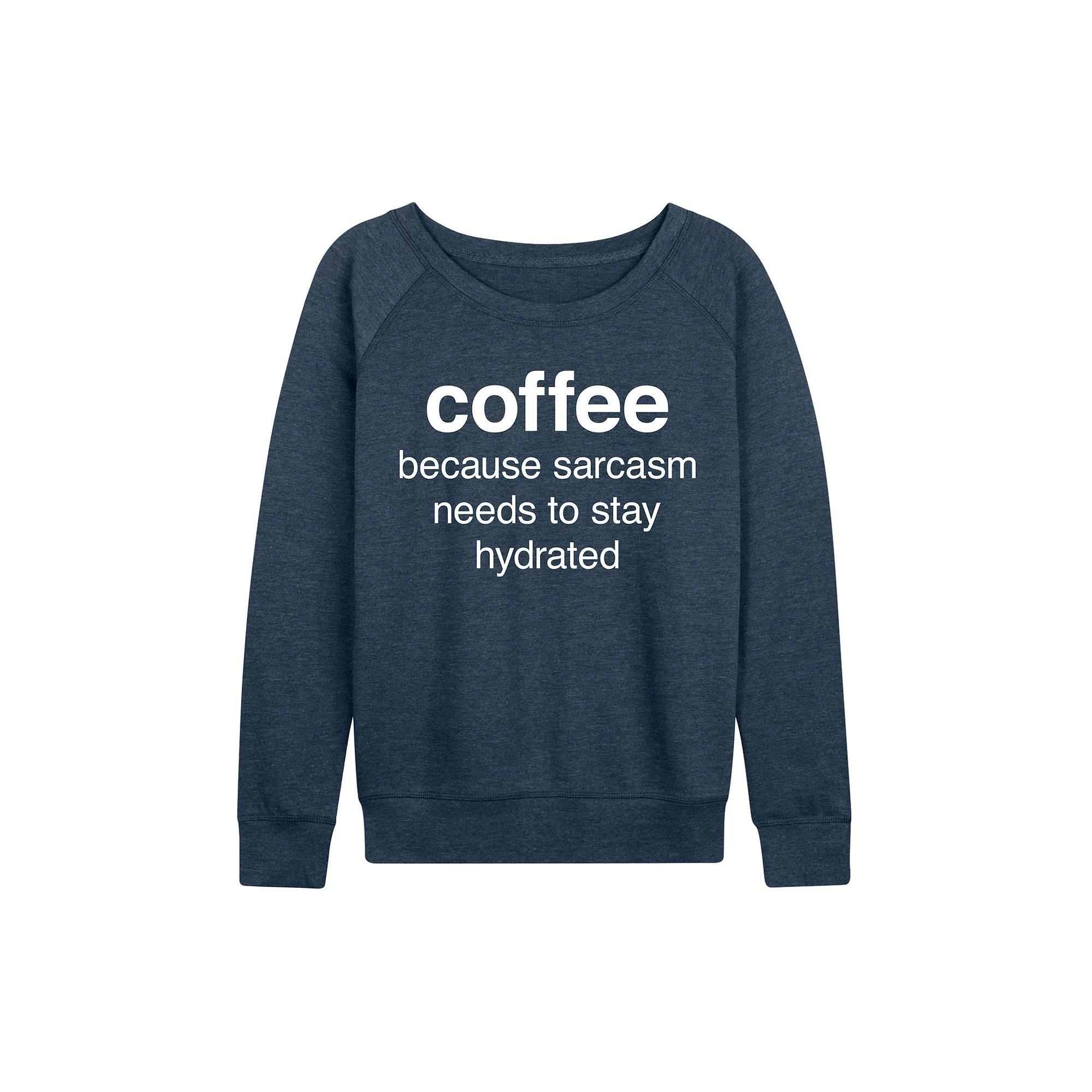 Womens Coffee Sarcasm French Terry Long Sleeve Tee, Girls Grey Green Product Image