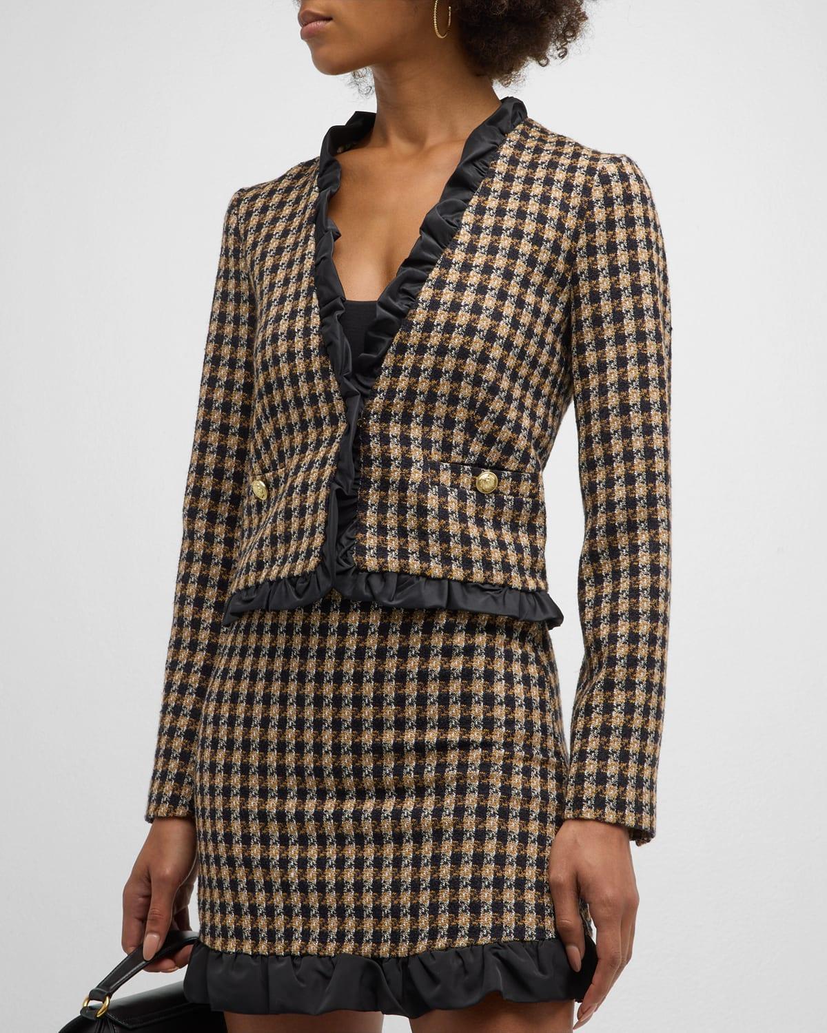 Womens Betti Plaid Twisted Ruffle-Trim Jacket Product Image