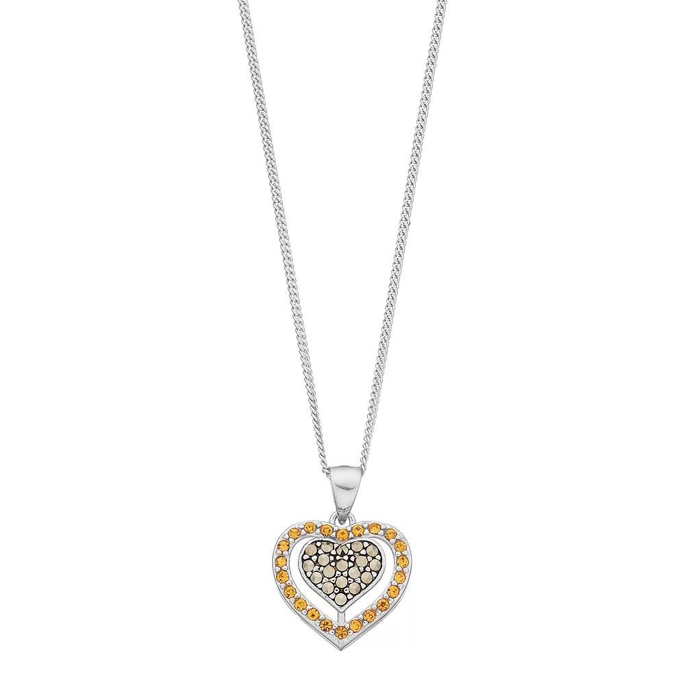 Tori Hill Sterling Silver Marcasite & Crystal Double Heart Pendant, Women's, Size: 18" Product Image
