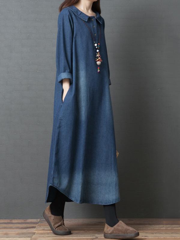 Loose Denim Shirt Maxi Dresses Product Image