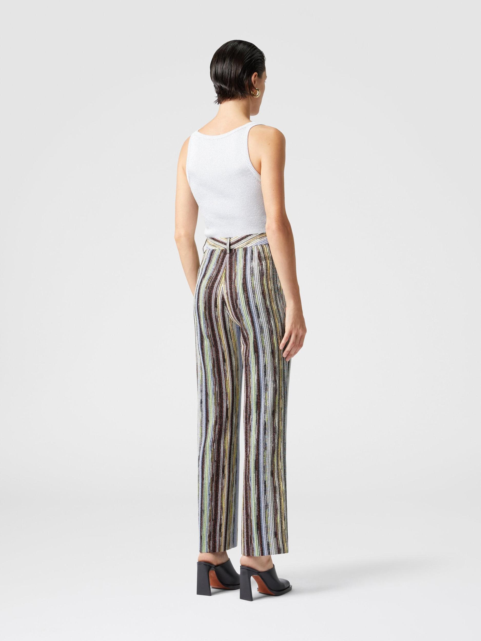 Classic trousers in striped lamé slub viscose with cropped hem Product Image