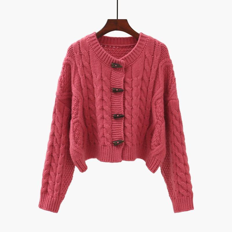 Plain Duffle Crop Cable Knit Cardigan Product Image