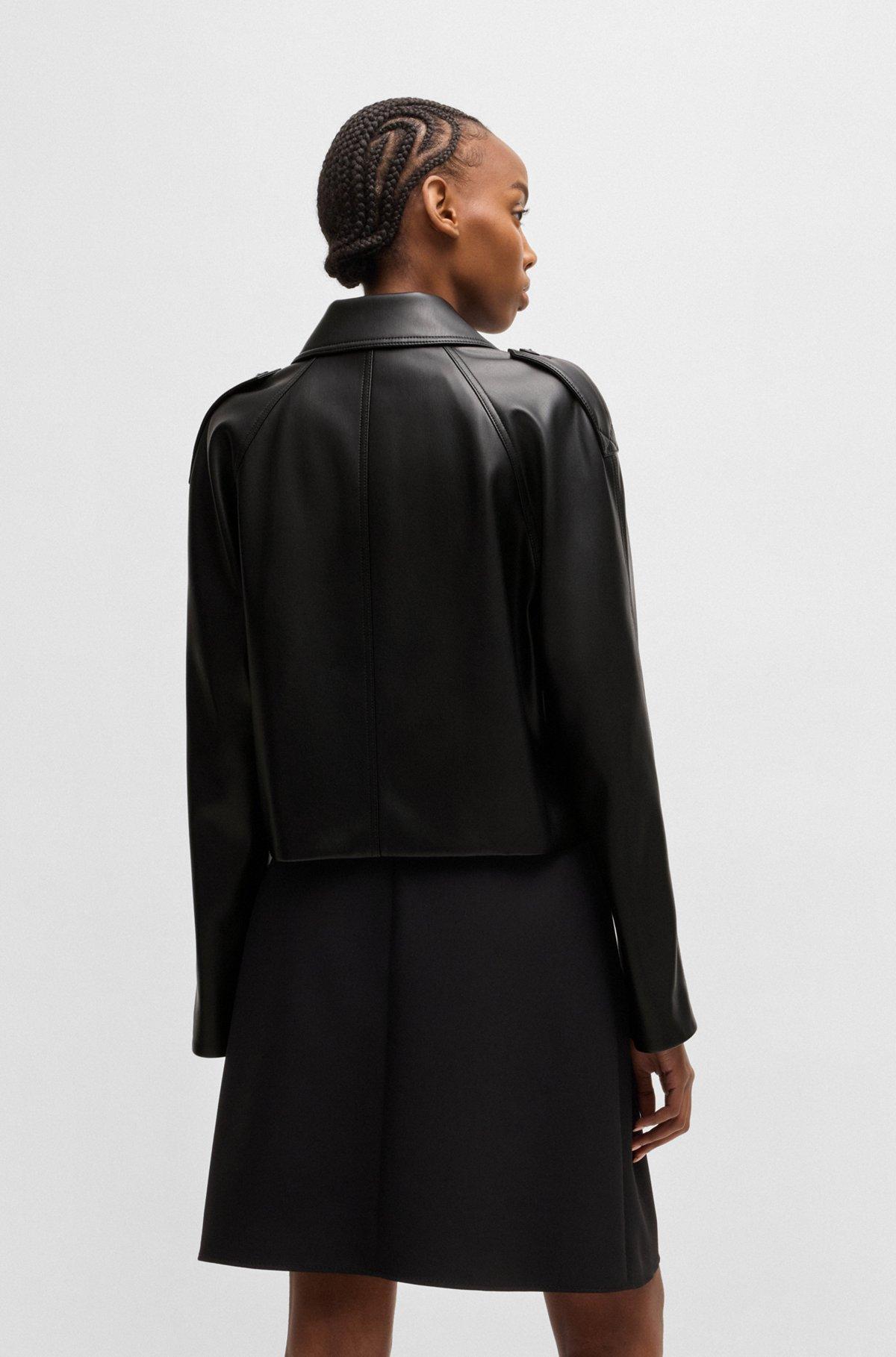 Relaxed-fit double-breasted jacket in faux leather Product Image