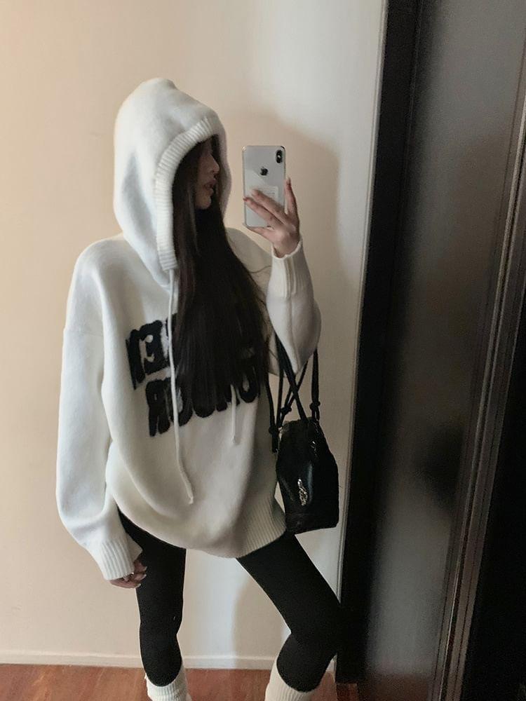 Lettering Hooded Oversized Sweater Product Image